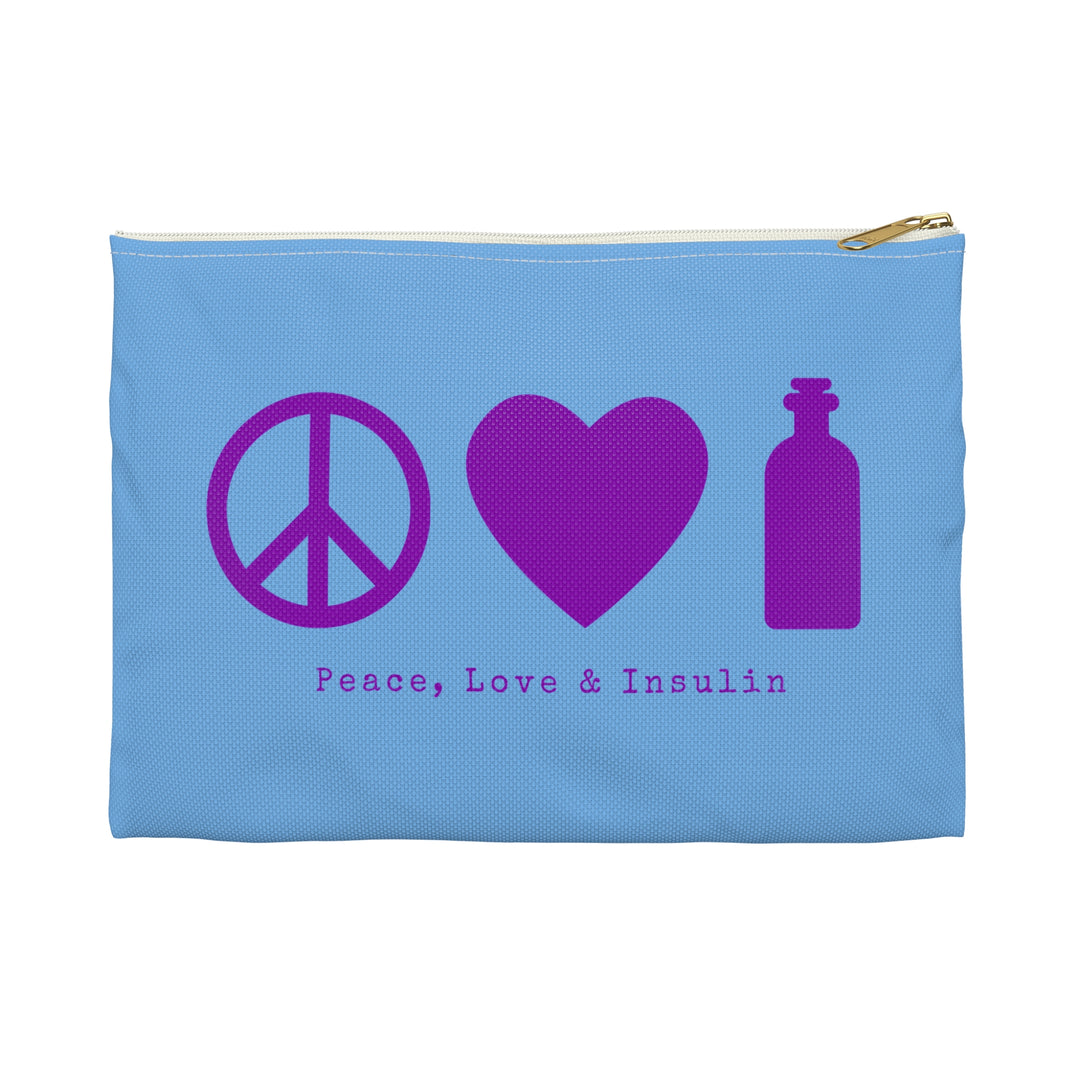 Peace, Love & Insulin Diabetes Accessory Pouch- Light Blue