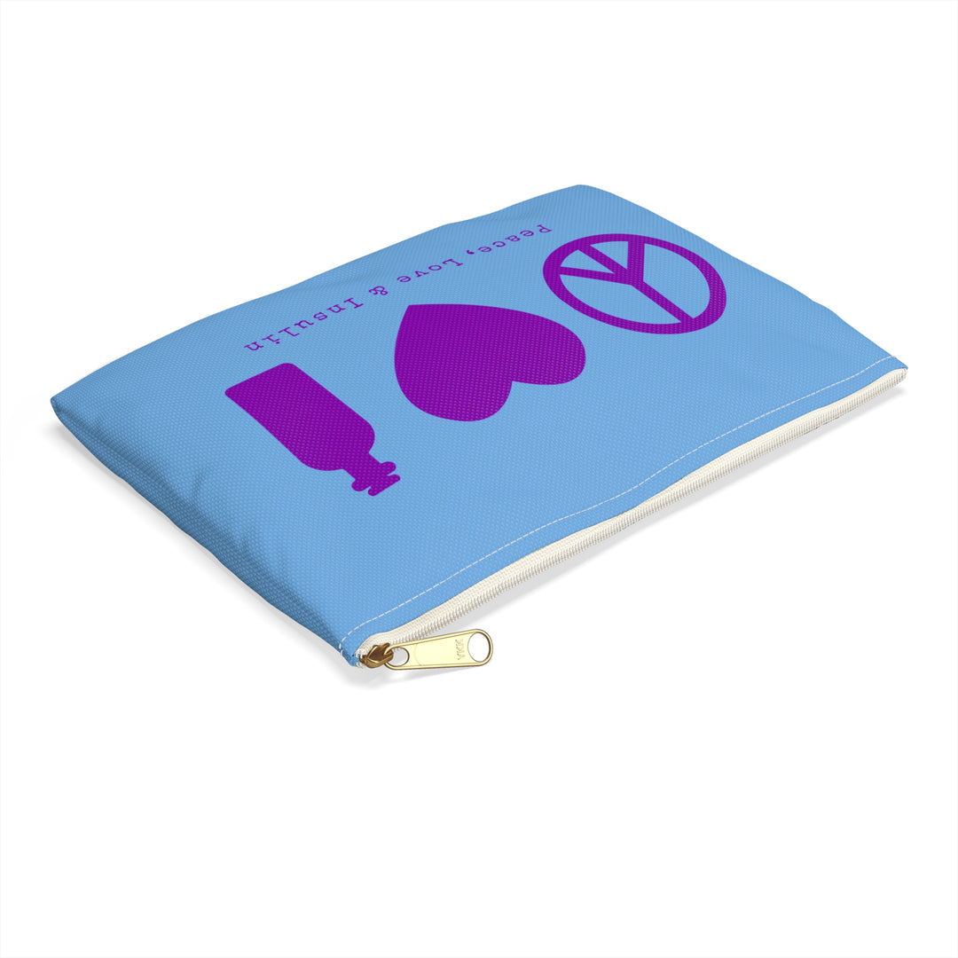 Peace, Love & Insulin Diabetes Accessory Pouch- Light Blue
