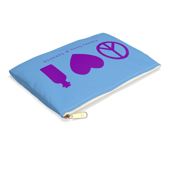 Peace, Love & Insulin Diabetes Accessory Pouch- Light Blue