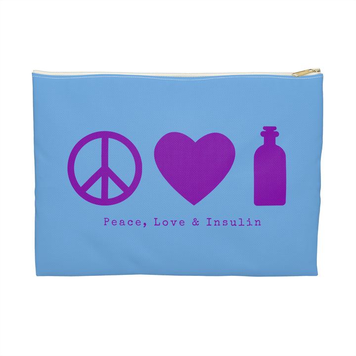Peace, Love & Insulin Diabetes Accessory Pouch- Light Blue