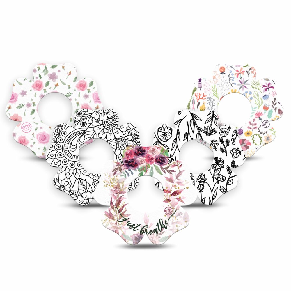 Five pack of Expression Med Infusion Set Tape with floral Spring Bloom Variety patterns. 