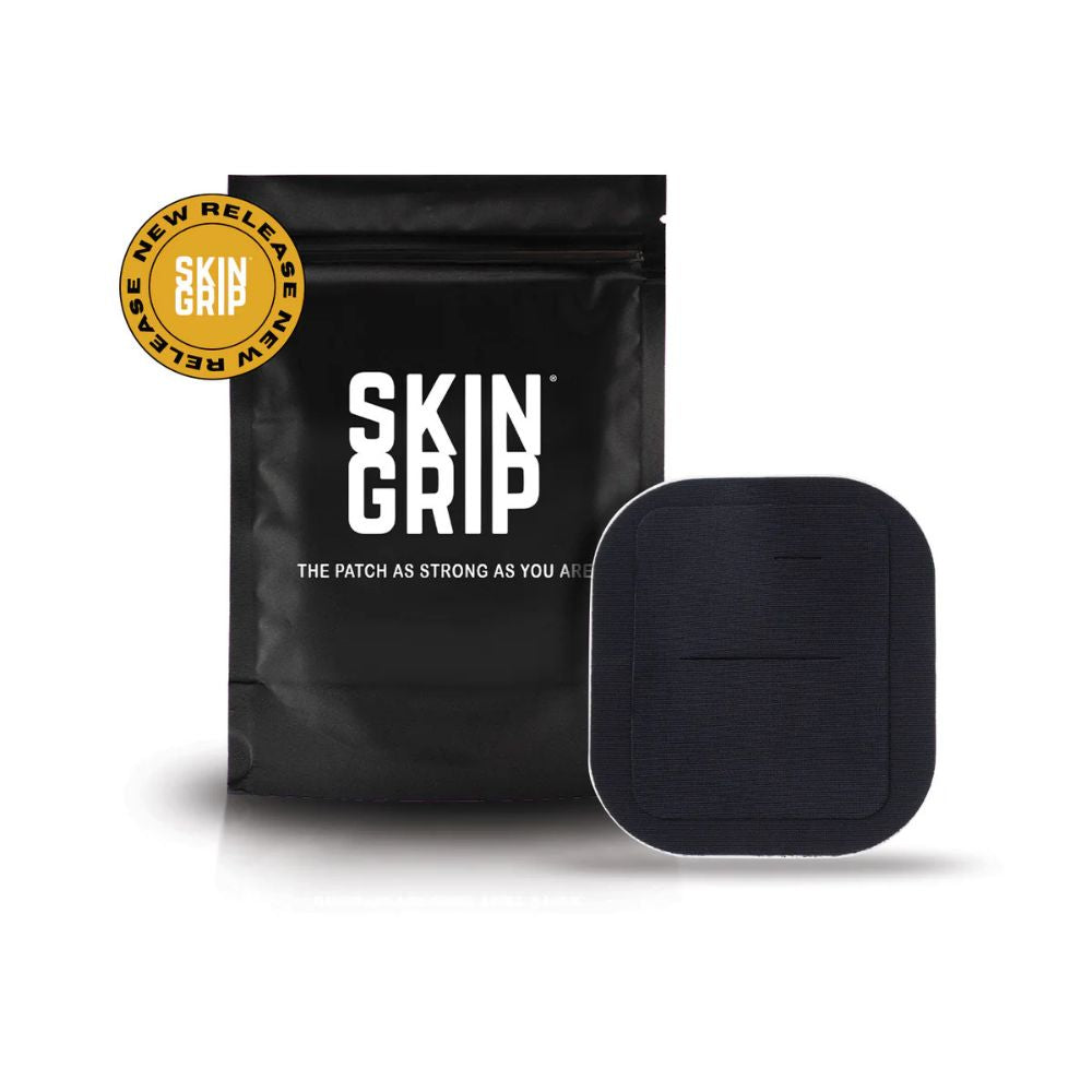 Black adhesive patch for Tandem Mobi insulin pump by Skin Grip, designed for secure, discreet wear on skin.
