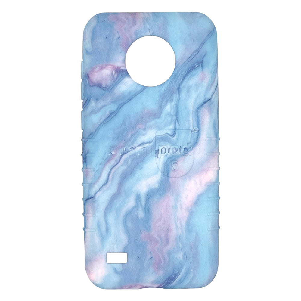 Back view of an Omnipod 5 device cover featuring a dreamy watercolor design in soft pastel hues of blue, pink, and purple, blending seamlessly in abstract swirls and washes.