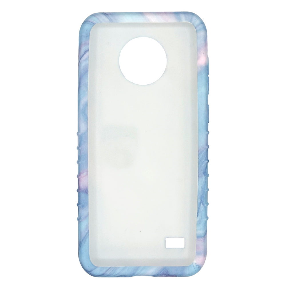 Front view of an Omnipod 5 device cover featuring a dreamy watercolor design in soft pastel hues of blue, pink, and purple, blending seamlessly in abstract swirls and washes.