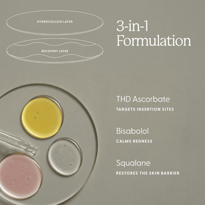 Skincare product with labeled layers and ingredients on a gray background