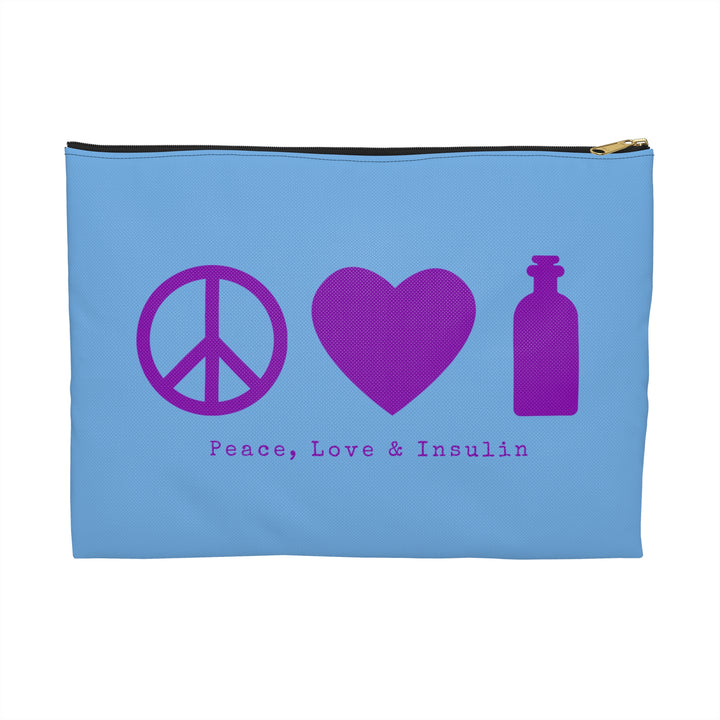Peace, Love & Insulin Diabetes Accessory Pouch- Light Blue