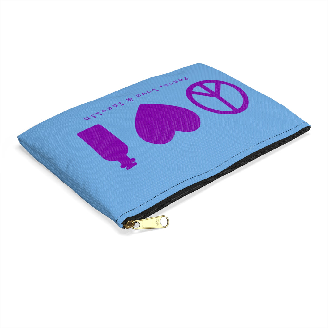 Peace, Love & Insulin Diabetes Accessory Pouch- Light Blue