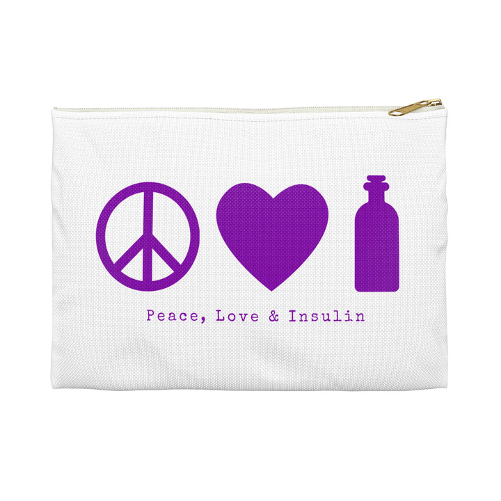 Peace, Love & Insulin Diabetes Accessory Pouch- White