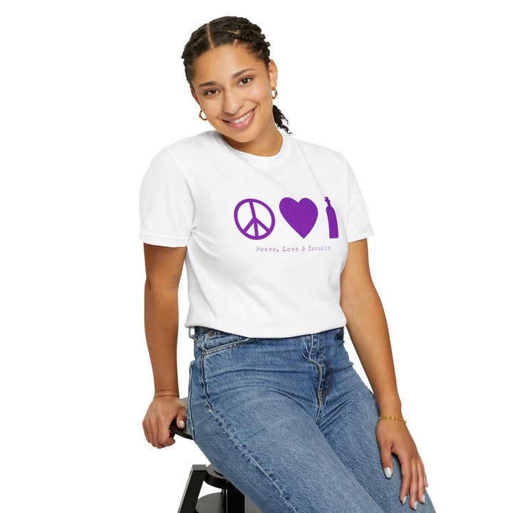 Unisex Garment-Dyed T-shirt- Peace, Love & Insulin