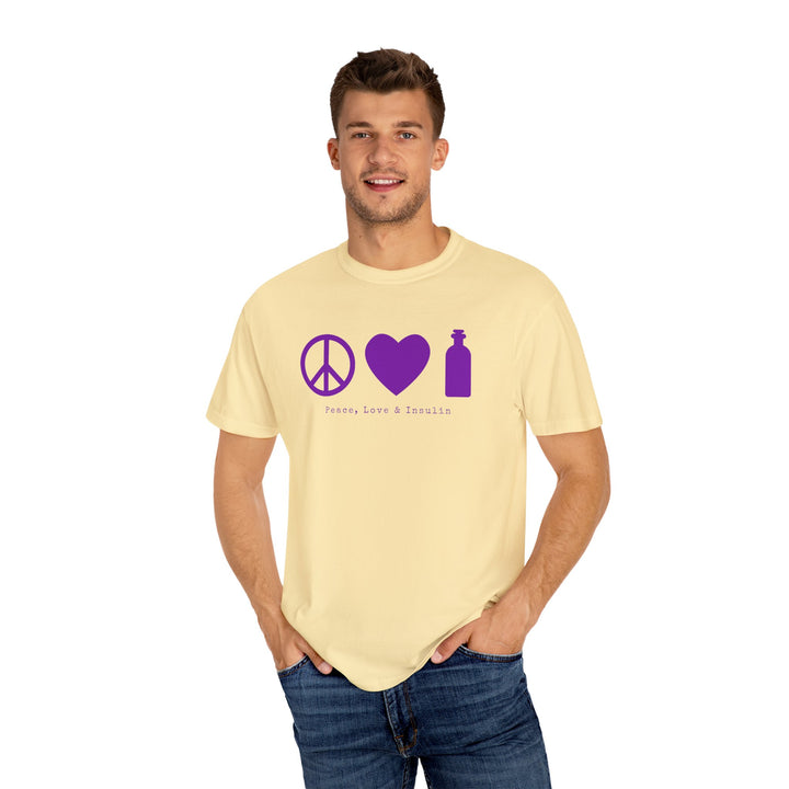 Unisex Garment-Dyed T-shirt- Peace, Love & Insulin