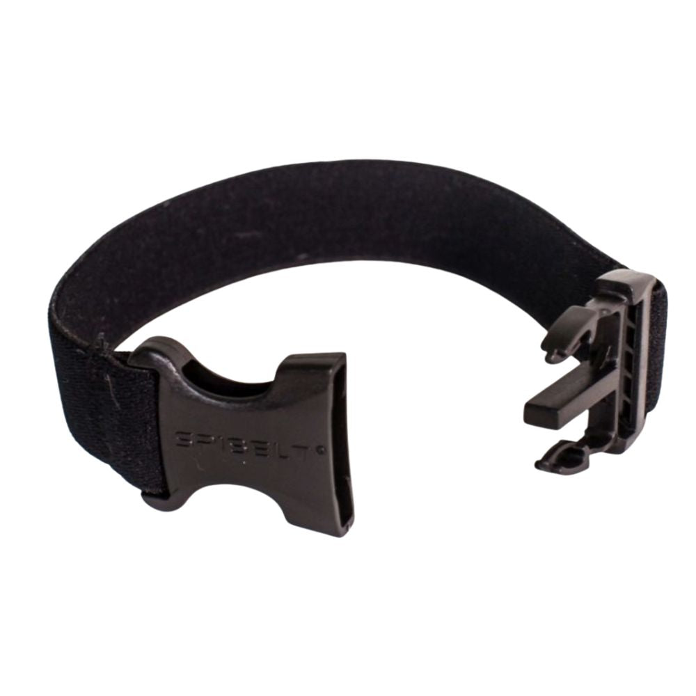 Adult SPIbelt® Belt Extender attached to SPIbelt® elastic strap, showing added length for adjustable, comfortable fit.