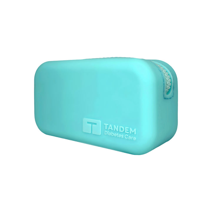 Aqua Tandem Protective Travel Case with Tandem Diabetes Care logo on a white background