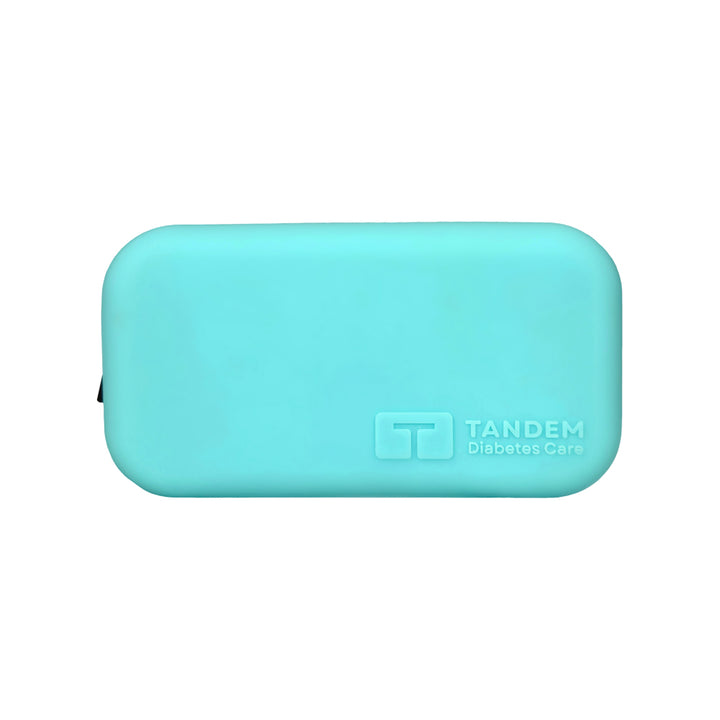 Aqua Tandem Protective Travel Case with Tandem Diabetes Care logo on a white background
