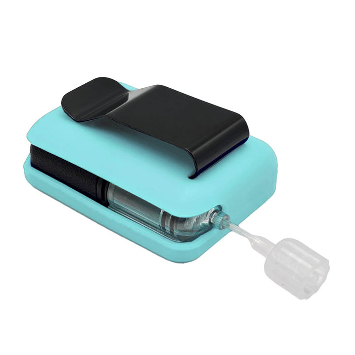 Aqua Tandem Mobi EZ-To-Charge Clip with Mobi insulin pump inside the case, lying flat on a surface.