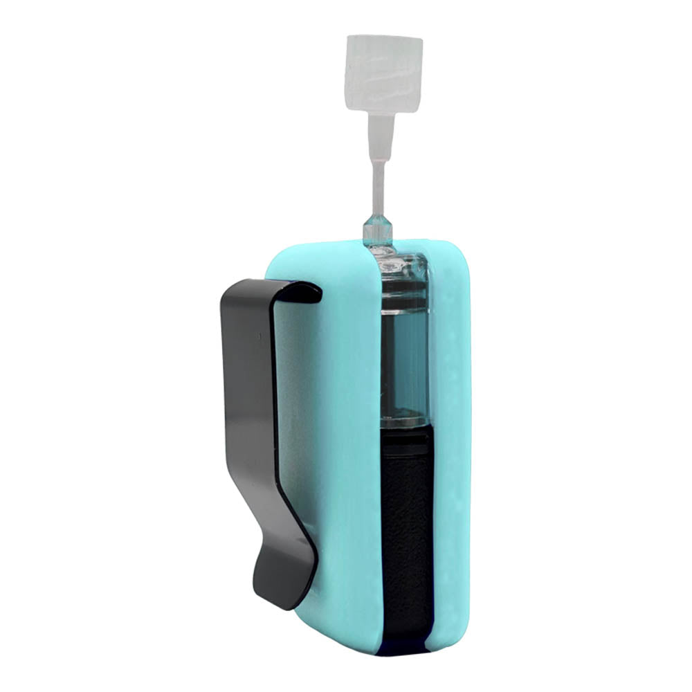 Aqua Mobi Clip standing straight up showing metal clip on back. 