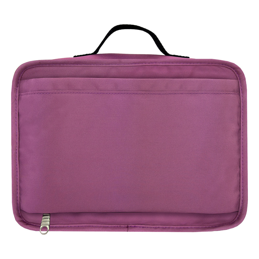 Purple travel case with a handle on a white background