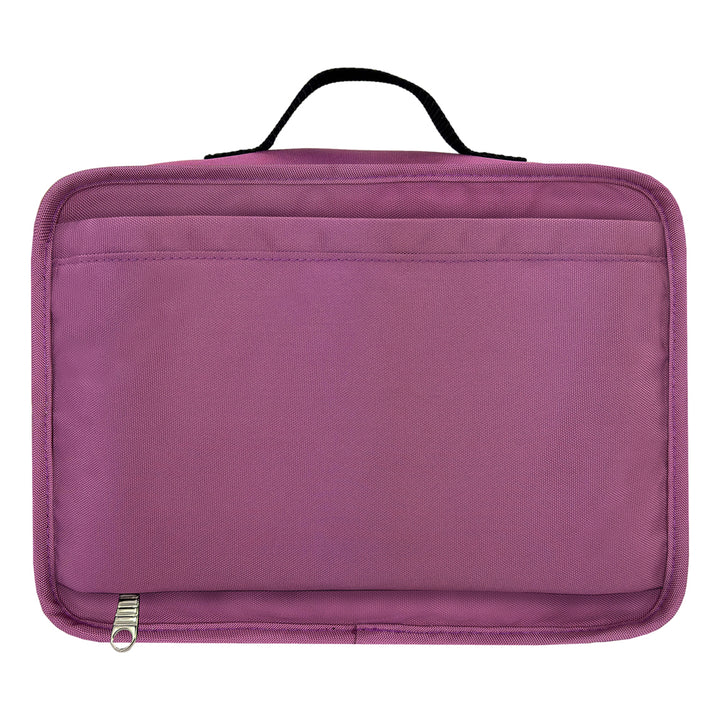 Purple travel case with a handle on a white background