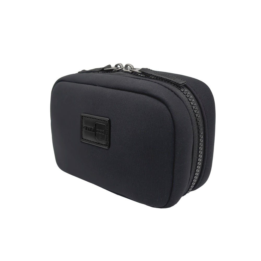 Side view of the Omnipod® Metro Supply Case in Black, showcasing its compact design and organized compartments for storing diabetes management essentials