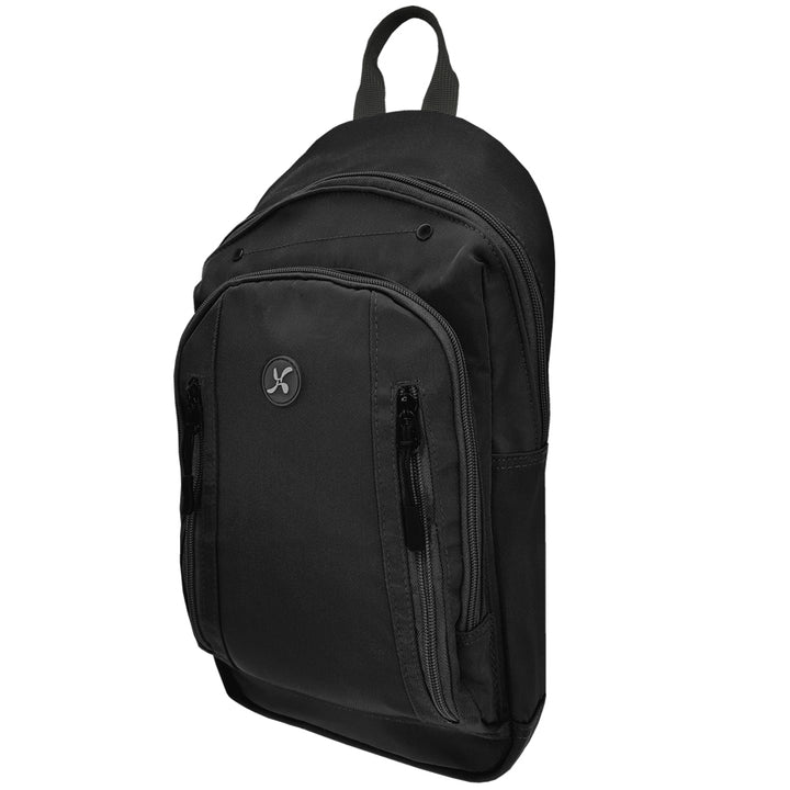 Black sling bag on a white background