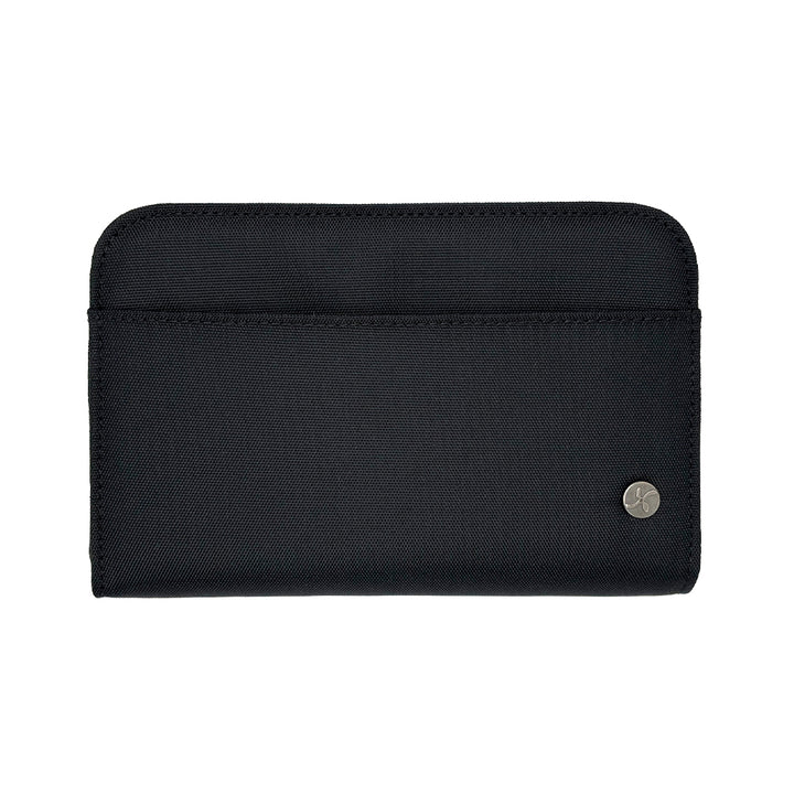 Black Heritage Diabetes Supply Case with front slip pocket and small silver Sugar Medical icon on the bottom right.