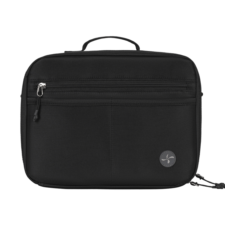 Black insulated diabetes travel bag with multiple compartments and zipper closure, designed for carrying medical supplies.