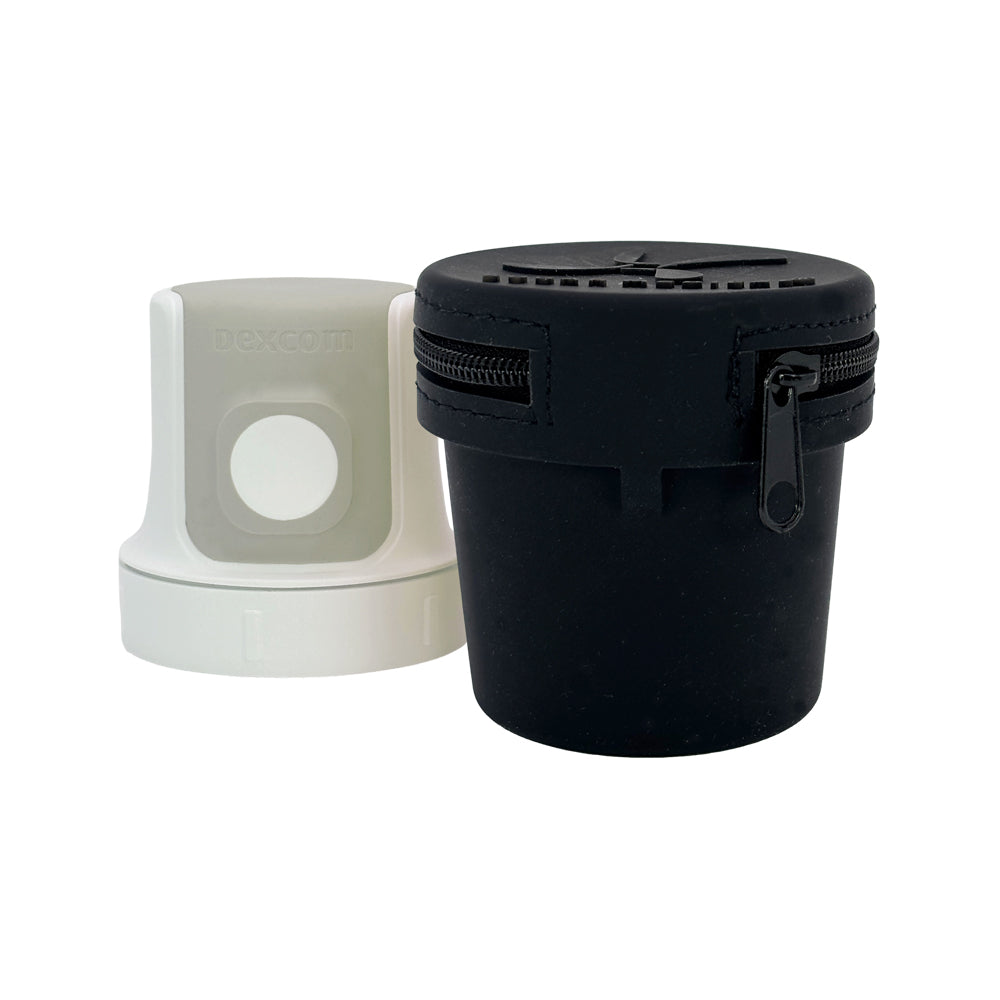 Black of blue Dexcom G7 Protective Travel Case with Dexcom 7 inserter next to it.