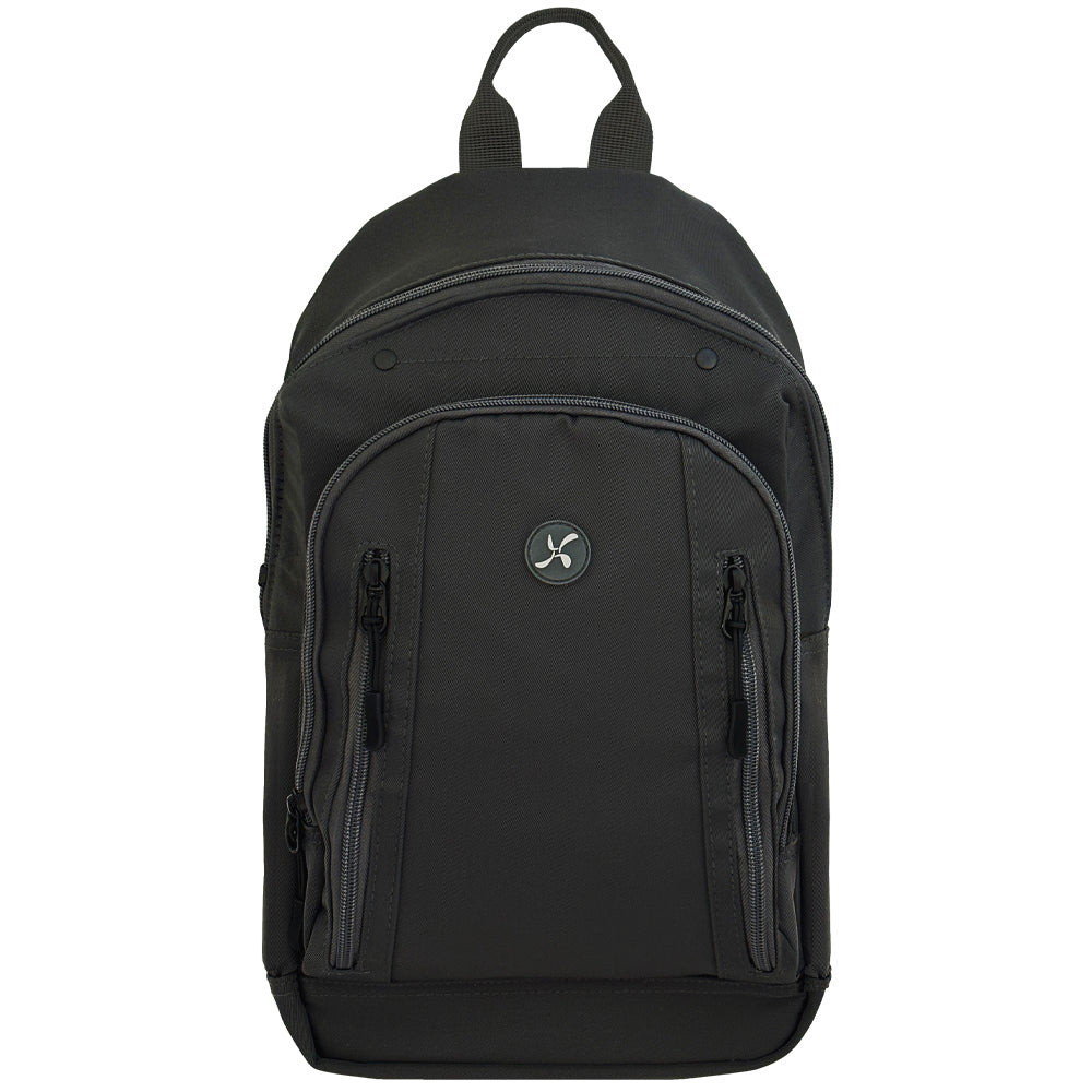 Sugar Medical Diabetes Roam Insulated Sling Backpack in black with front pocket to organize your medical supplies and back insulated pocket to keep items cool. 
