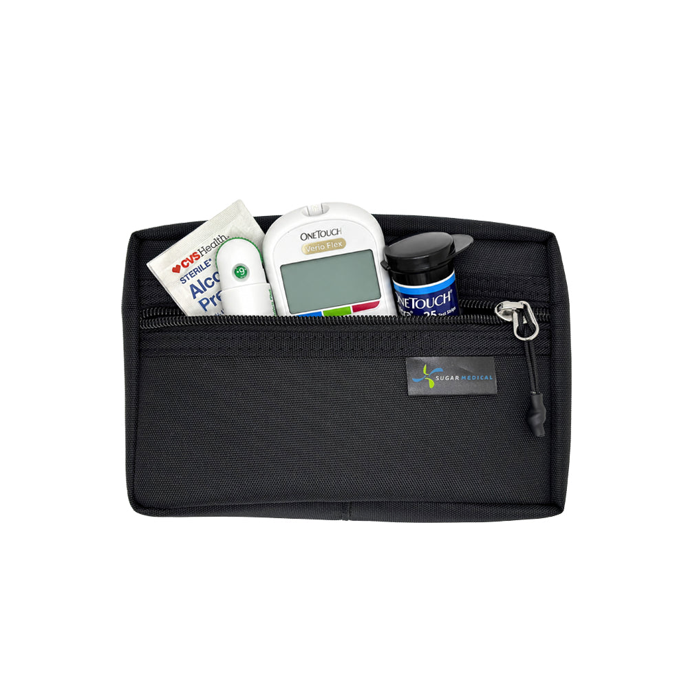 Black removable supply pouch that fits diabetic supplies