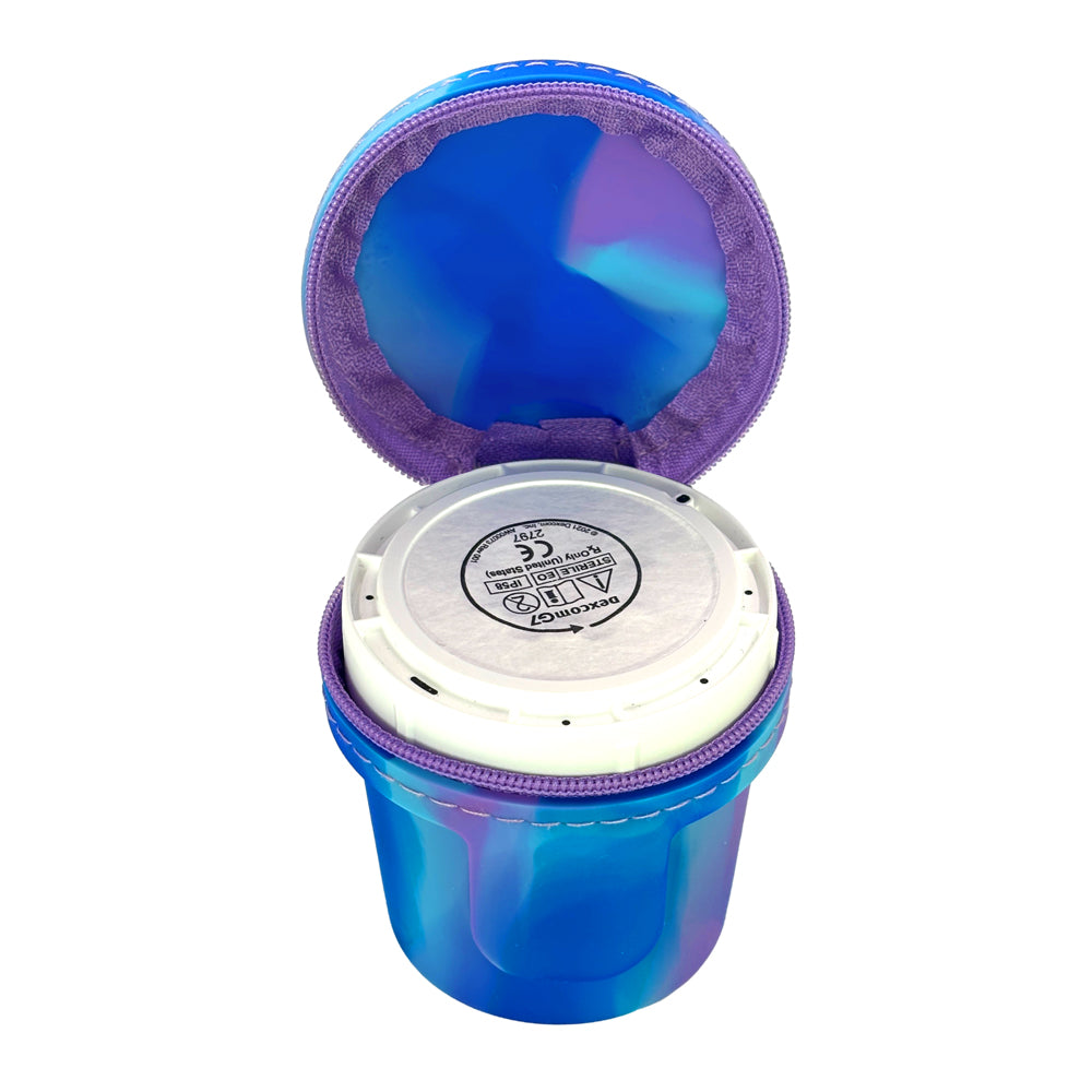 Blue Purple Dexcom G7 Protective Travel Case with Dexcom 7 inserter in it.