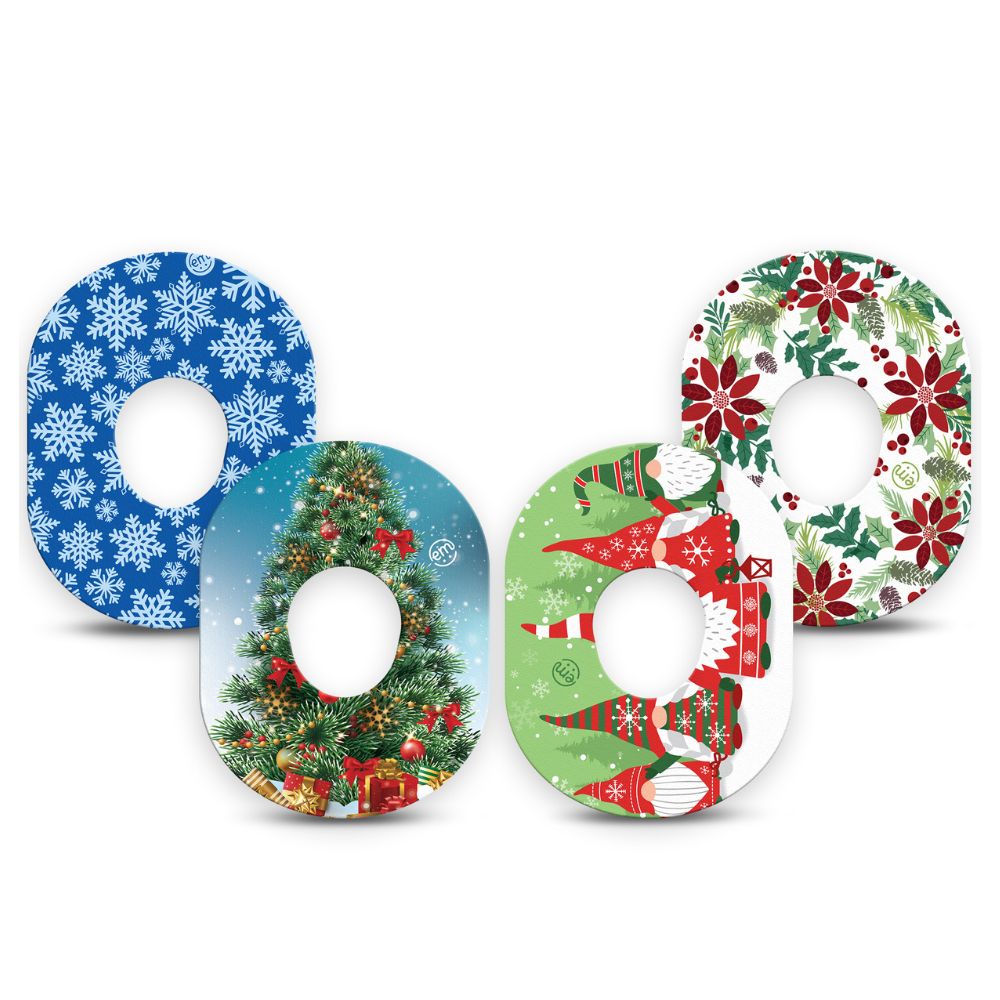 Pack contains one of each of Expression Med patch designs: Snowflake, Christmas Wreath, Holiday Gnomies and Oh, Christmas Tree