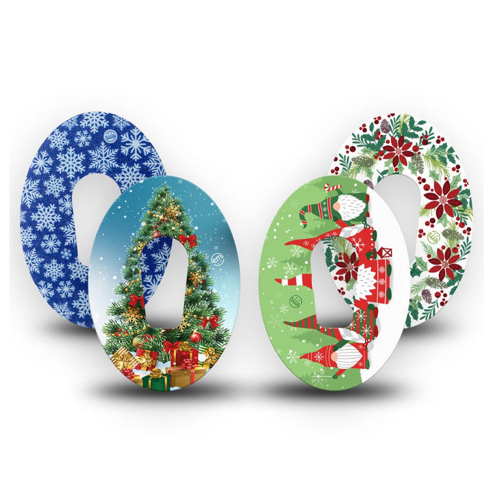 Pack contains one of each of Expression Med patch designs: Snowflake, Christmas Wreath, Holiday Gnomies and Oh, Christmas Tree