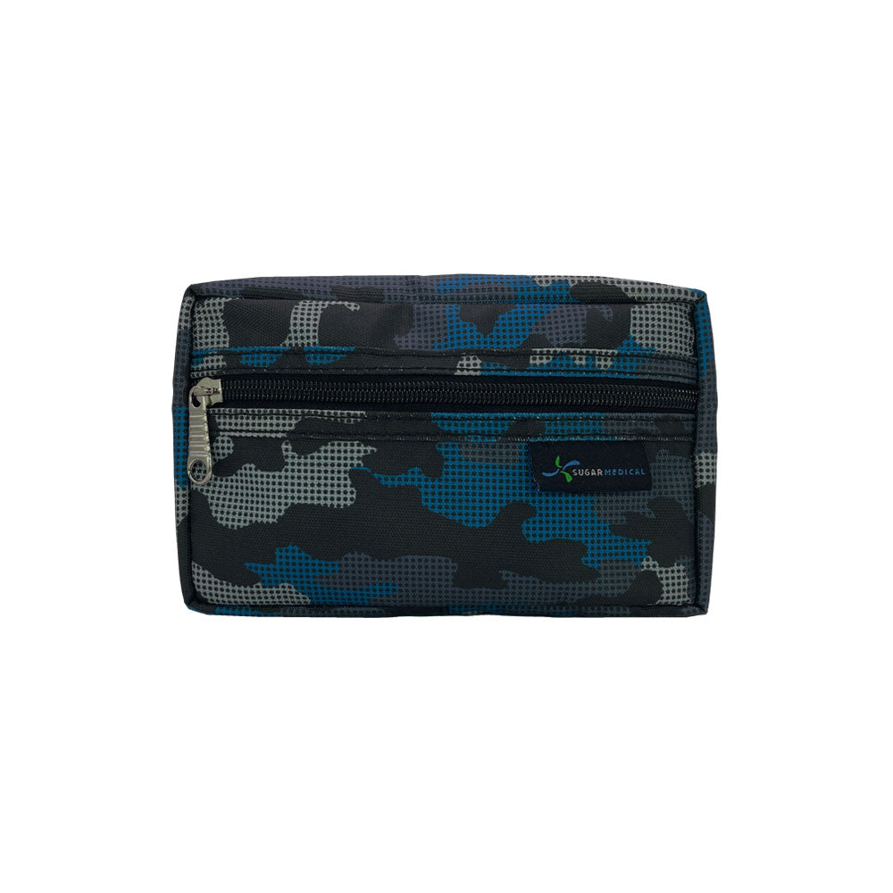 Diabetes Insulated Travel Bag in Blue Digital Camo removable supply pouch zippered closed. 