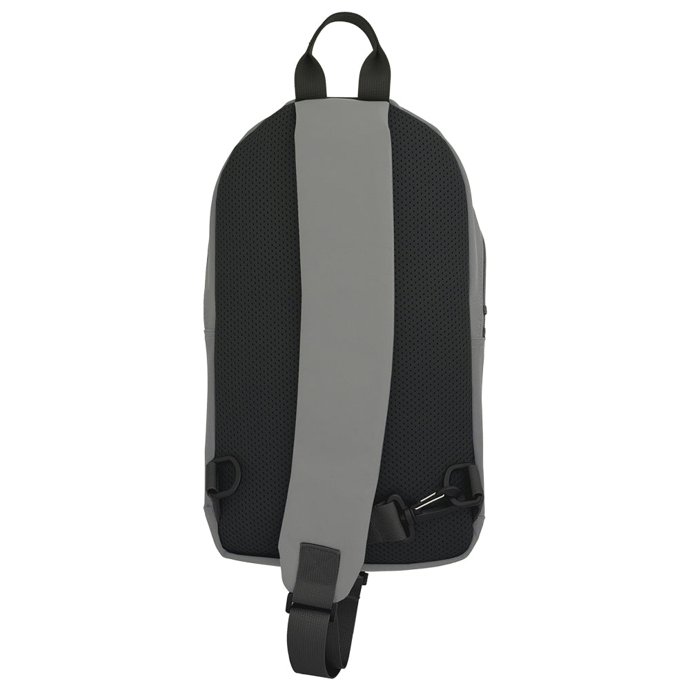 Black and gray sling bag on a white background
