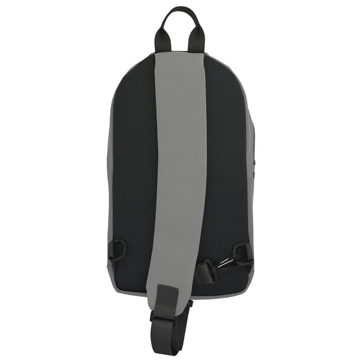 Black and gray sling bag on a white background