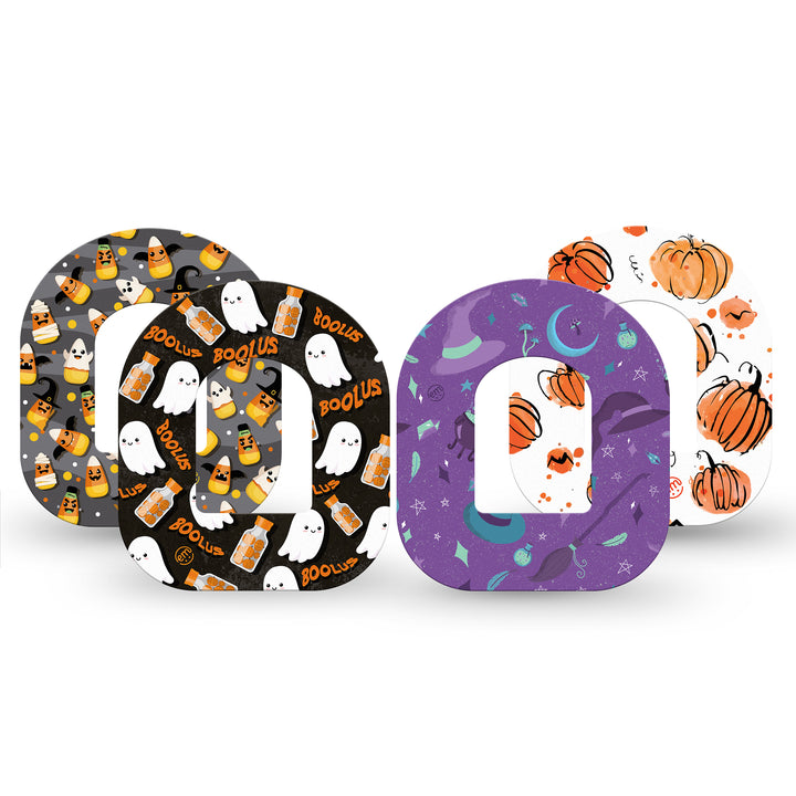Special Edition Halloween Pack contains one of each of Expression Med Omnipod Tape patch designs.