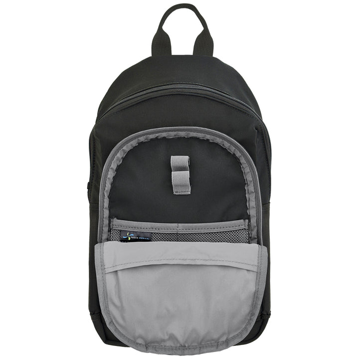 Black and gray backpack on a white background