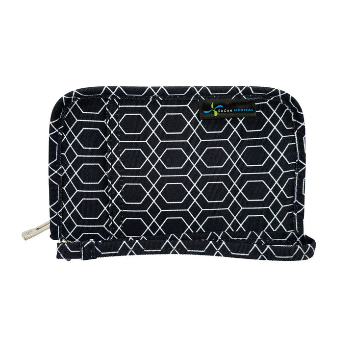 Sugar Medical Diabetes Supply Case II front that is a black and white geometric pattern.