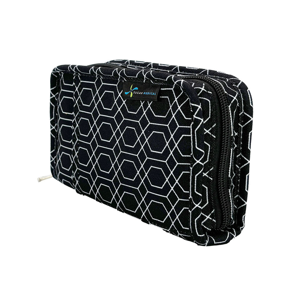 Sugar Medical Diabetes Supply Case II side that is black and white geometric print.  