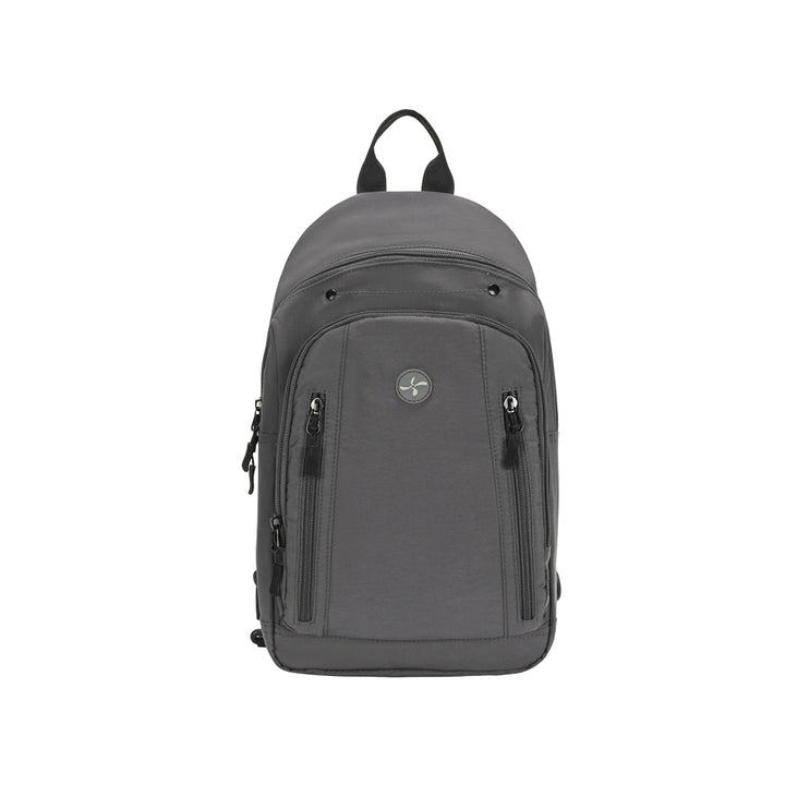 Black backpack with a textured pattern on a white background