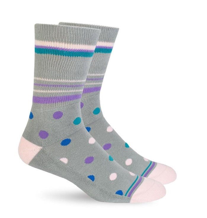 A pair of Dr. Segal's Premium Diabetic Socks in Grey Polka Dot. 