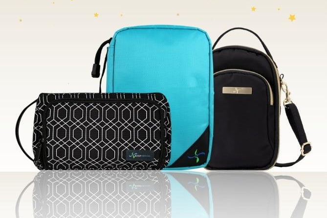 Three bags on a reflective surface with 'Gifts for People Living with Diabetes' text above.