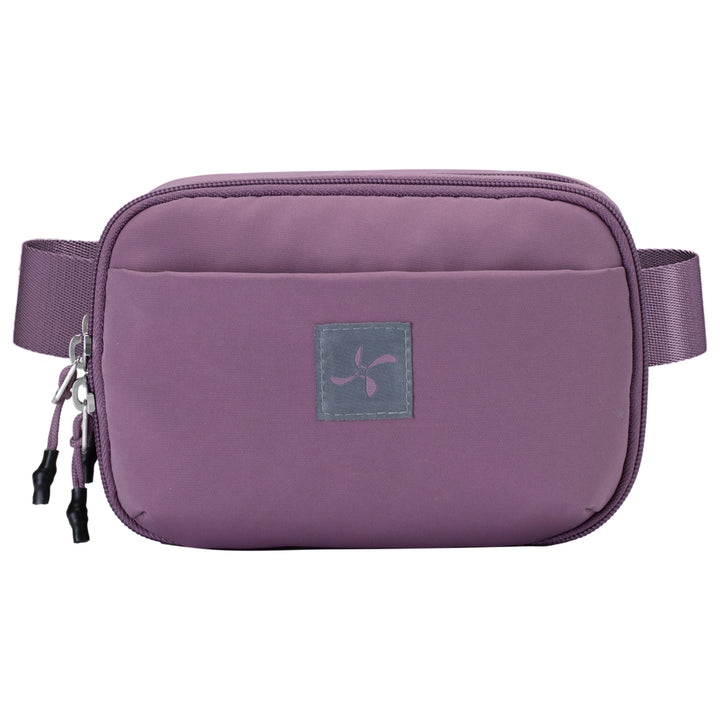 The front of the Misty Purple Diabetes Insulated Convertible Supply Bag with a front zipper for easy access s to diabetic supplies.  