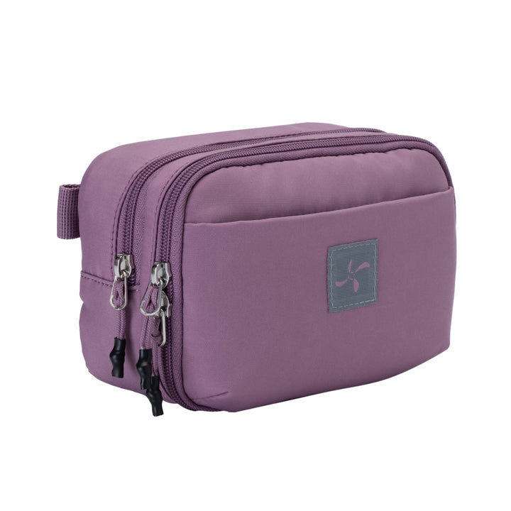 The side of the Misty Purple Diabetes Insulated Convertible Supply Bag shows the width of the diabetic supply case. 