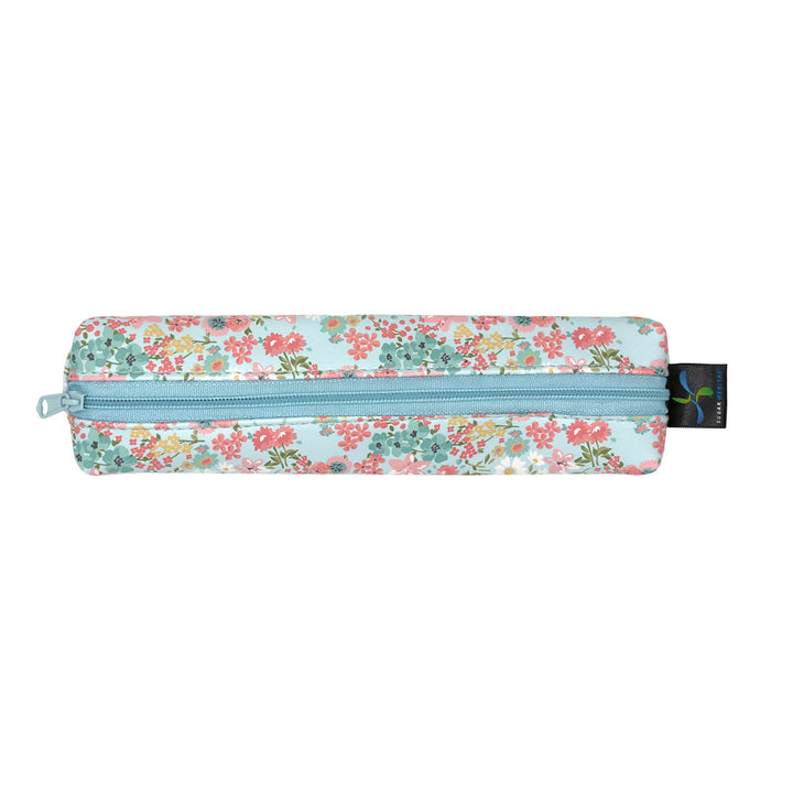 Floral-patterned MedMate GLP-1 / Insulin Pen Case with a blue zipper on a white background 