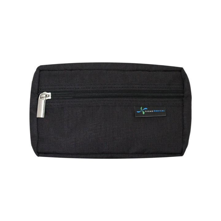 Diabetes Insulated Travel Bag in black removable supply pouch zippered closed. 