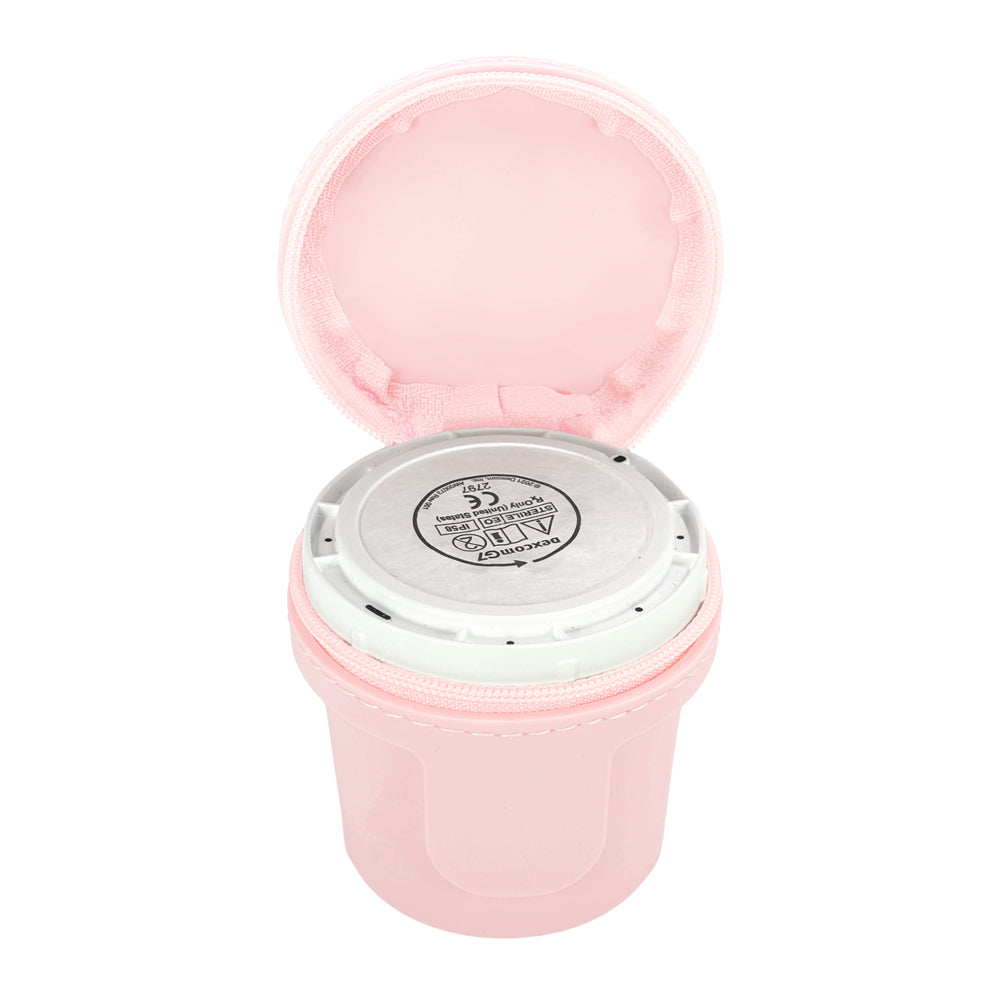 Light PInk Dexcom G7 Protective Travel Case with Dexcom 7 inserter in it.