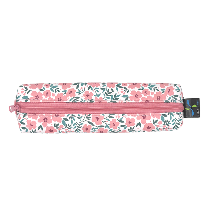 Pink Floral-patterned MedMate GLP-1 / Insulin Pen Case with a blue zipper on a white background 