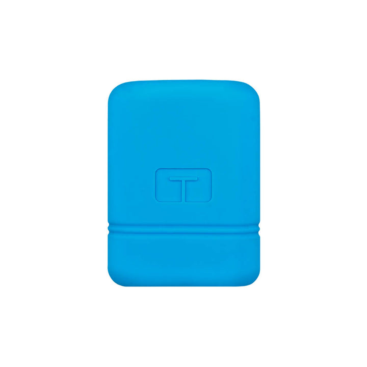 Front of blue Mobi Tandem gel skin cover to protect insulin pump.