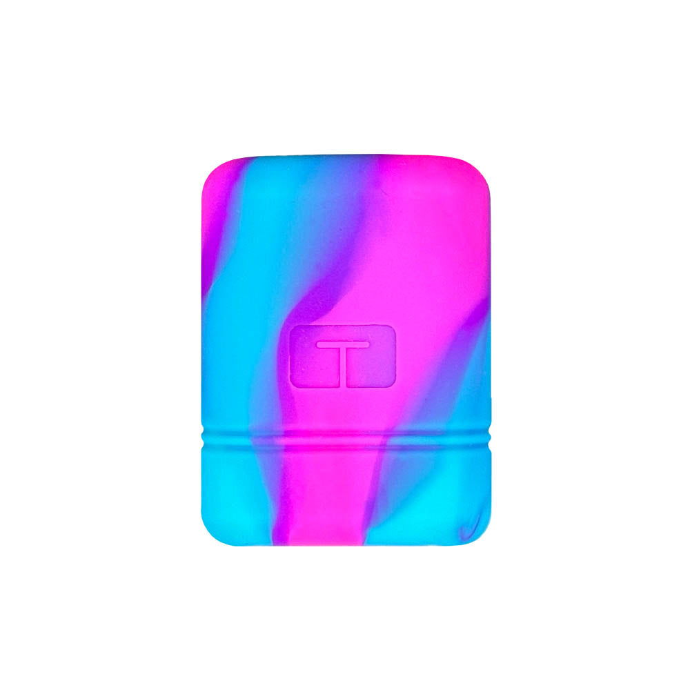 Front of black Mobi Tandem gel skin cover to protect insulin pump.