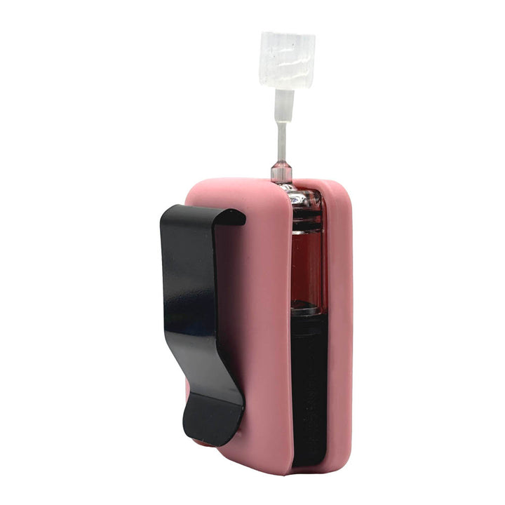 Pink Mobi Clip standing straight up showing metal clip on back. 
